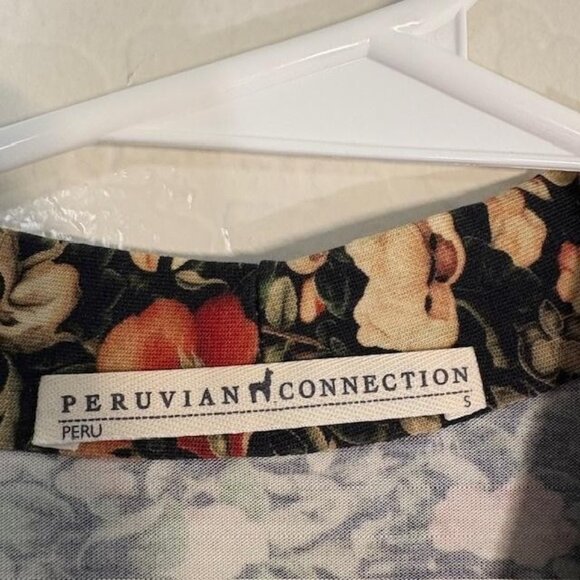 Peruvian Connection Shirt Womens Small Floral Pima Cotton Wrap Ruched V-Neck - Picture 3 of 7